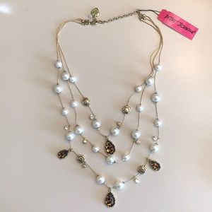 Betsey Johnson Pearl Necklace w Animal Print